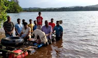 ओसरगाव तलावामध्ये स्थानिक युवकांनी बनवला साध्या पद्धतीचा तराफा.  स्थानिक युवकांना बोटिंगचं प्राधान्य देण्याचा प्रयत्न.
