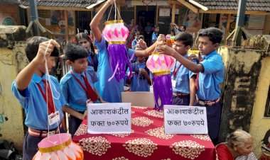 स्वकमाईचा धडा शिकत विद्यार्थ्यांचा आकाशकंदील विक्री उपक्रम यशस्वी