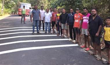 न्हावेलीत वेगरोधक (रम्बलिंग) पट्टे बसविल्याने ग्रामस्थांकडून समाधान व्यक्त