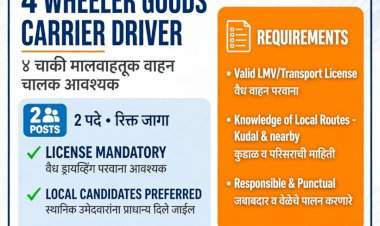 कुडाळ येथे ४ व्हीलर (Goods Carrier) साठी चालक पाहिजेत
