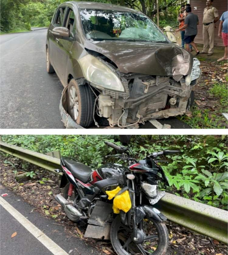 इन्सुली घाटीत इर्टीगा कारची दुचाकीला धडक......दुचाकीस्वार गंभीर