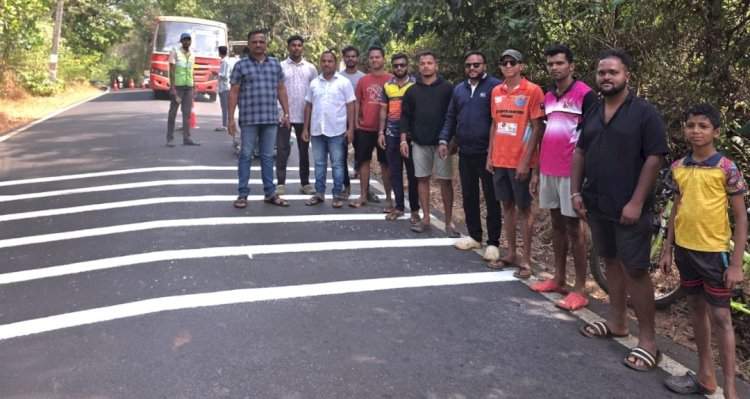 न्हावेलीत वेगरोधक (रम्बलिंग) पट्टे बसविल्याने ग्रामस्थांकडून समाधान व्यक्त