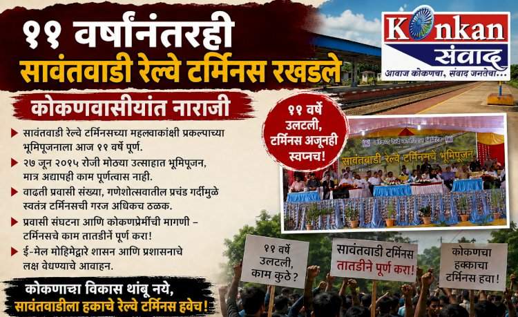 ११ वर्षांनंतरही सावंतवाडी रेल्वे टर्मिनस रखडले....कोकणवासीयांत नाराजी